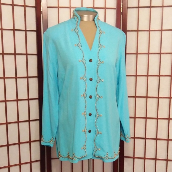 DRAPER'S & DAMON'S Tops - 3/$15 CLOSET CLOSING TURQUOISE BEADED BLOUSE